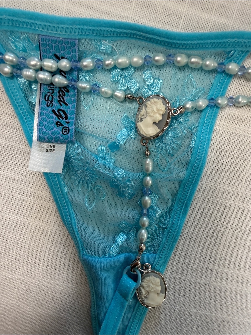 Blue pearl cameo G string